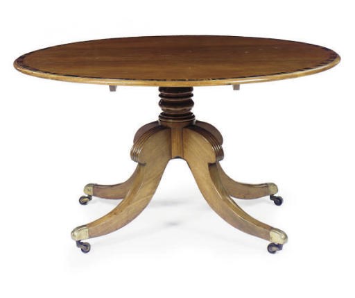 A LATE REGENCY MAHOGANY AND CALAMANDER-BANDED CENTER TABLE,