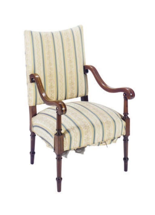 AN INLAID MAHOGANY ARMCHAIR,