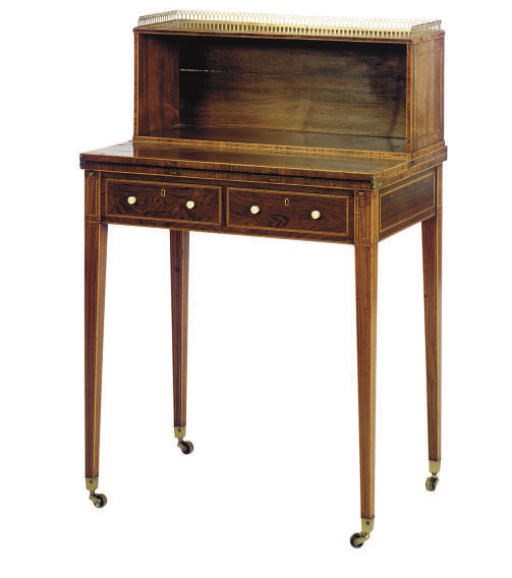 A REGENCY BRASS-MOUNTED SATINWOOD-INLAID ROSEWOOD LADY'S WRITING DESK**,
