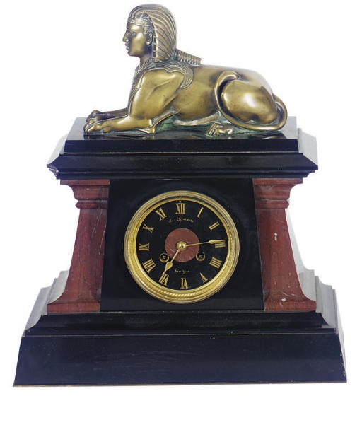 A GILT-BRONZE MOUNTED MARBLE AND SLATE MANTLECLOCK,