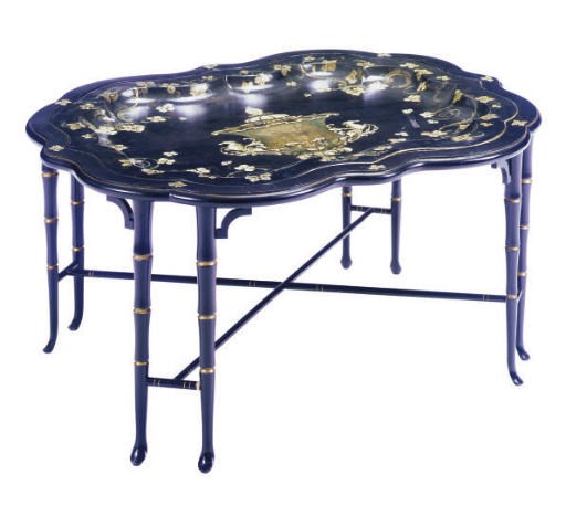 A TOLE-PEINTE TRAY-ON-STAND,