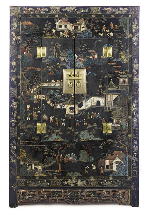 A PAIR OF CHINESE BLACK AND POLYCHROME-PAINTED CABINETS,