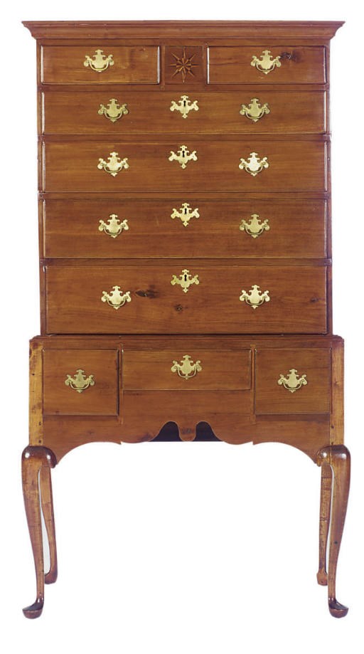 A QUEEN ANNE CHERRY HIGH CHEST OF DRAWERS