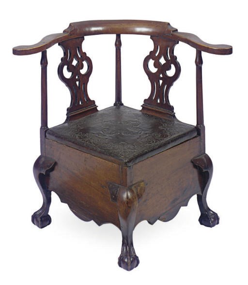 A MAHOGANY AND HARDWOOD COMMODE CHAIR,