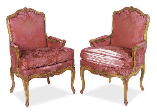 A PAIR OF LOUIS XV BEECHWOOD BERGERES,
