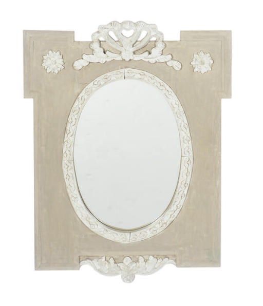 A PAIR OF GREY AND WHITE-PAINTED MIRRORS,