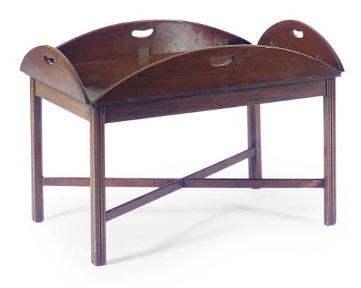 AN ENGLISH MAHOGANY BUTLER'S TRAY,