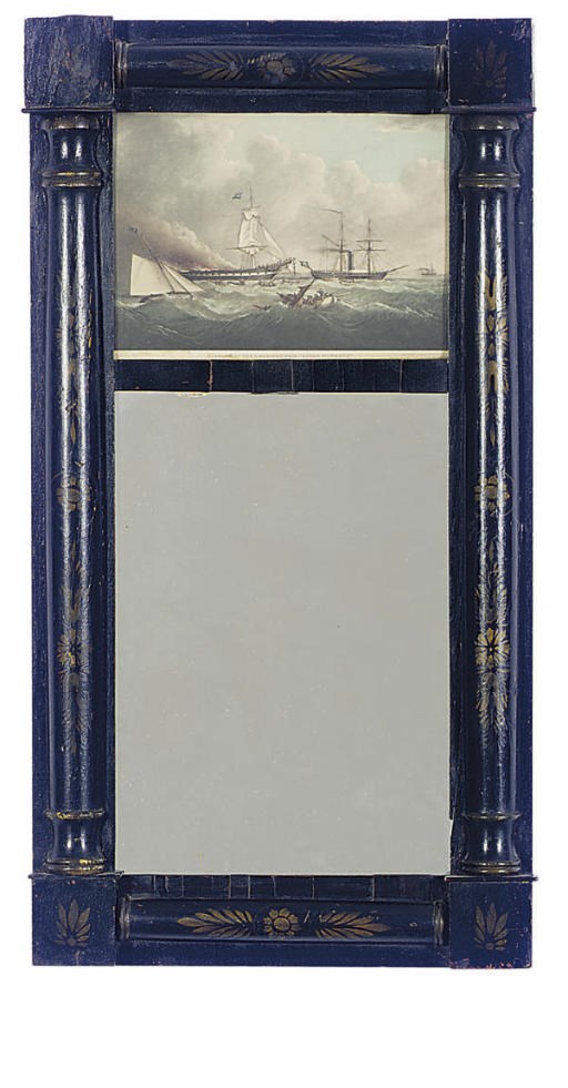 AN EBONIZED AND PARCEL-GILT PIER MIRROR,