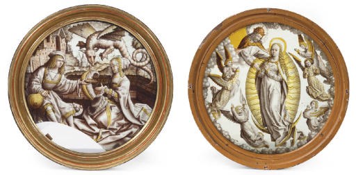 A FLEMISH STAINED-GLASS ROUNDEL OF THE ASSUMPTION OF THE VIRGIN