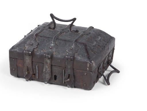 AN IRON-MOUNTED 'CUIR CISELE' CASKET
