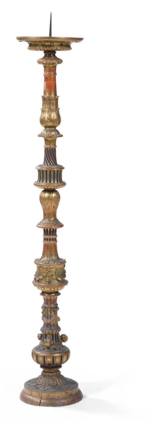 AN ITALIAN GILTWOOD AND BLUE-PAINTED TORCHERE