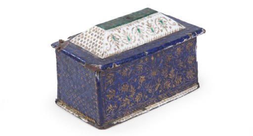 AN ENAMELLED AND GILT CASKET