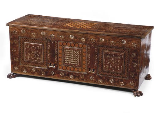 AN ITALIAN WALNUT, FRUITWOOD AND BONE MARQUETRY 'CERTOSINA' CHEST