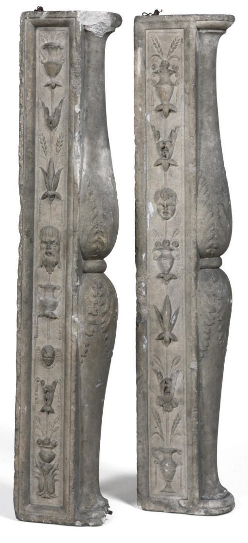 A PAIR OF ITALIAN CARVED HARDSTONE SUPPORTS