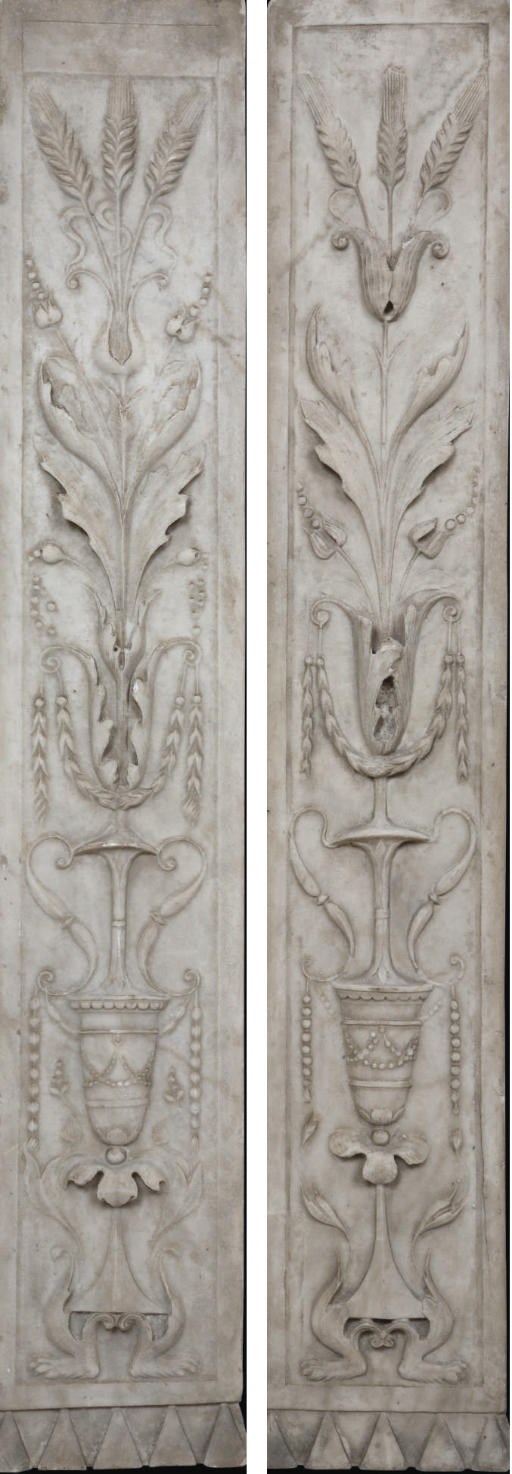 A PAIR OF ITALIAN CARVED WHITE MARBLE PANELS