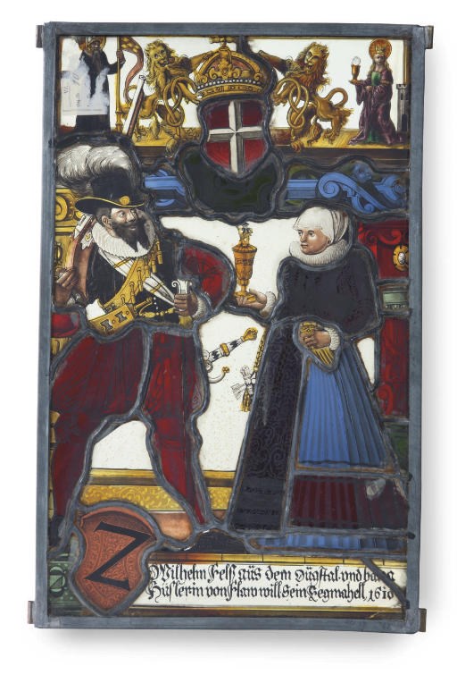 A SWISS STAINED-GLASS FRAGMENTARY PANEL
