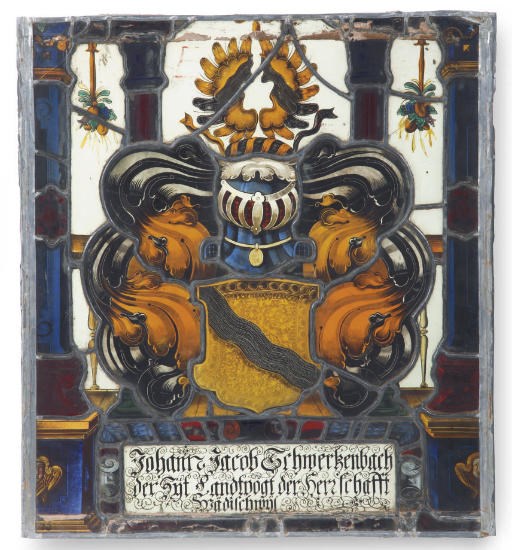 A SWISS STAINED-GLASS FRAGMENTARY PANEL