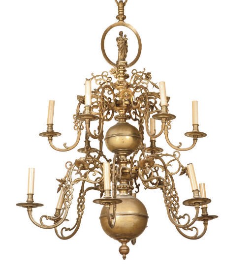 AN AUSTRIAN BRASS TWELVE-LIGHT CHANDELIER