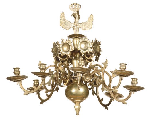 AN AUSTRIAN BRASS EIGHT-LIGHT CHANDELIER