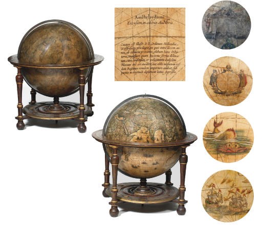 A LARGE PAIR OF DUTCH 68 CM. (26 IN.) LIBRARY GLOBES