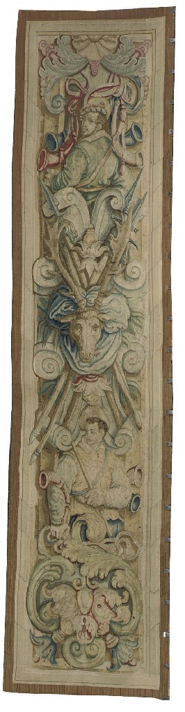A HUNTING TROPHY ENTRE FENETRE TAPESTRY PANEL