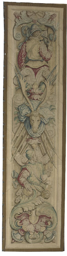 A HUNTING TROPHY FENETRE TAPESTRY PANEL