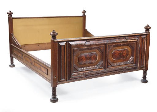 A SWISS WALNUT AND BURR-BIRCH DOUBLE BED