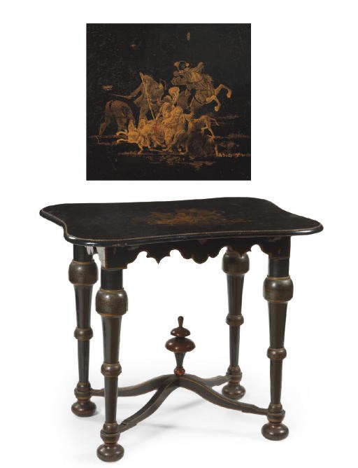 A GERMAN BLACK AND GILT-JAPANNED CENTRE TABLE