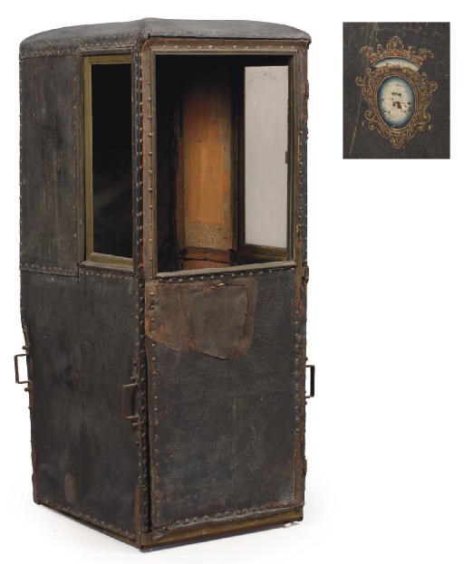 A POLYCHROME-DECORATED LEATHER SEDAN CHAIR