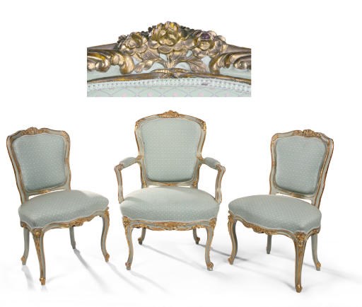 A MATCHED SET OF AUSTRIAN PARCEL-GILT AND GREEN-PAINTED SEAT FURNITURE