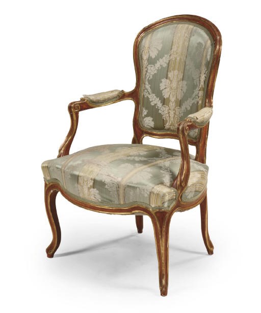 A MATCHED SET OF TWELVE AUSTRIAN PARCEL-GILT AND FAUX-BOIS (LASUR) DECORATED CHAIRS