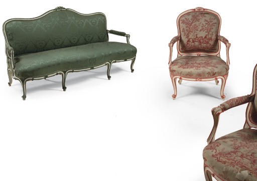 A MATCHED SUITE OF AUSTRIAN GREEN AND WHITE, AND RED AND WHITE-PAINTED SEAT FURNITURE