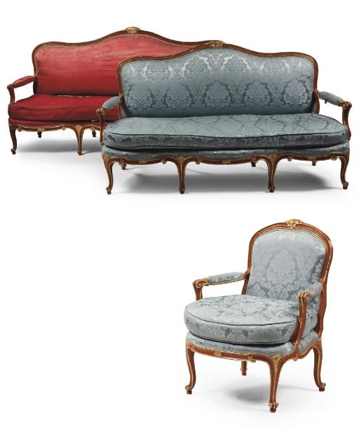 A SUITE OF AUSTRIAN PARCEL-GILT AND FAUX-BOIS (LASUR) DECORATED SEAT FURNITURE