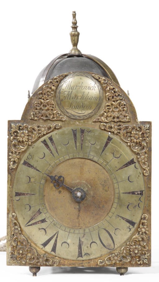 AN ENGLISH BRASS LANTERN CLOCK FOR THE TURKISH MARKET