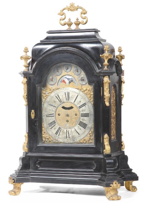 AN AUSTRIAN ORMOLU-MOUNTED EBONIZED GRANDE SONNERIE TABLE CLOCK WITH MOONPHASE