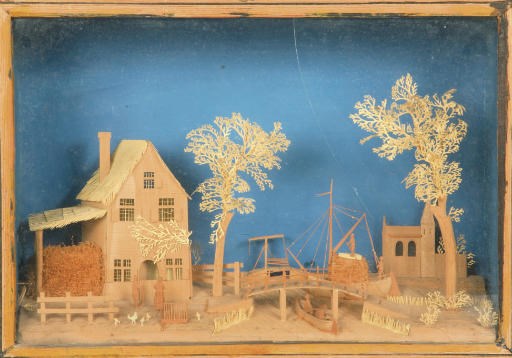 A DUTCH CARVED WOOD AND CUT PAPER DIORAMA 'BAVELAAR'