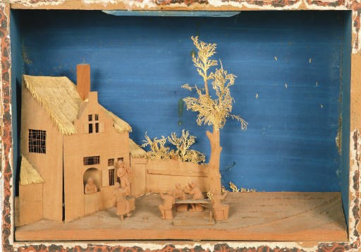 A DUTCH CARVED WOOD AND CUT PAPER DIORAMA 'BAVELAAR'