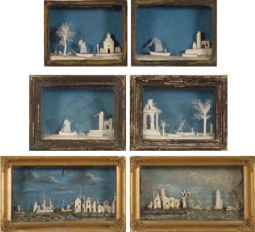 SIX DUTCH CARVED IVORY DIORAMA'S