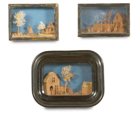 THREE DUTCH CARVED WOOD AND CUT PAPER DIORAMA'S 'BAVELAARS'