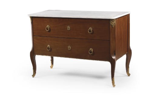 AN AUSTRIAN ORMOLU-MOUNTED MAHOGANY COMMODE