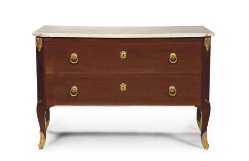 AN AUSTRIAN ORMOLU-MOUNTED MAHOGANY COMMODE
