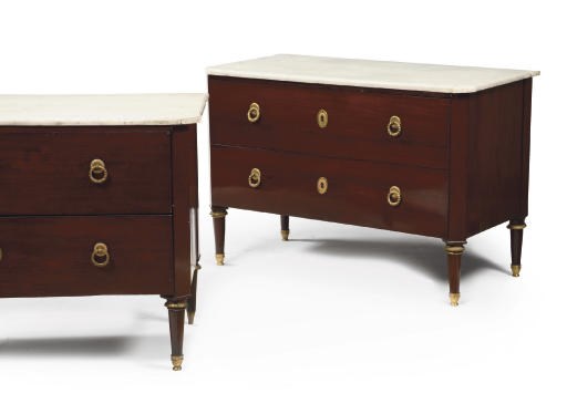 A PAIR OF AUSTRIAN ORMOLU-MOUNTED MAHOGANY COMMODES