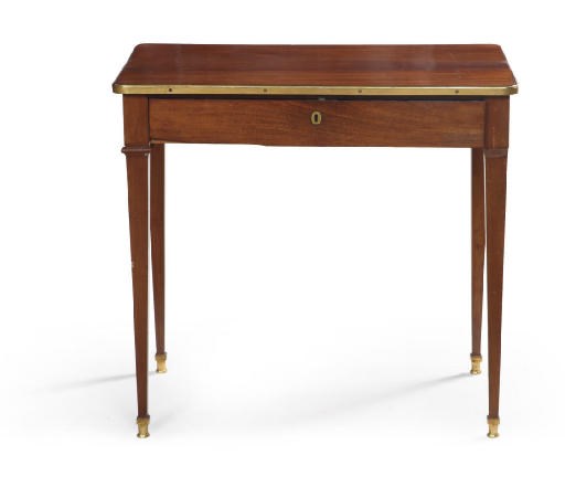 AN AUSTRIAN BRASS-BANDED MAHOGANY WRITING-TABLE