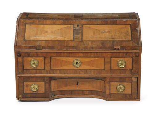AN AUSTRIAN GILT-BRASS MOUNTED WALNUT AND CHERRYWOOD WRITING BUREAU