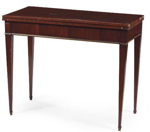 AN AUSTRIAN BRASS-BANDED MAHOGANY GAMES TABLE