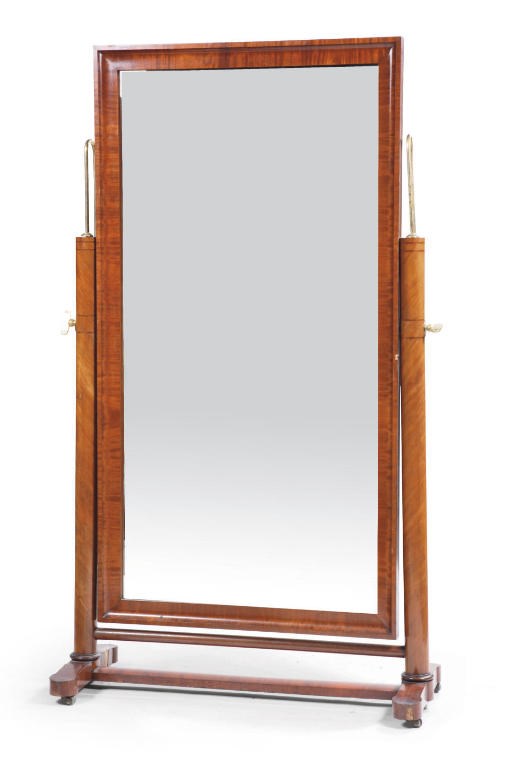 AN AUSTRIAN ORMOLU-MOUNTED CHERRYWOOD CHEVAL MIRROR