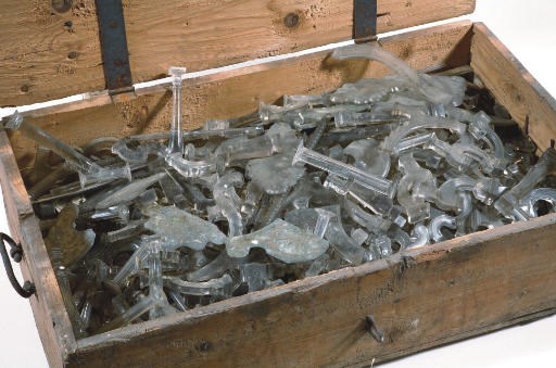 A LOT OF VARIOUS CUT-GLASS AND PRESS GLASS ORNAMENTS OF CHANDELIERS AND MIRRORS