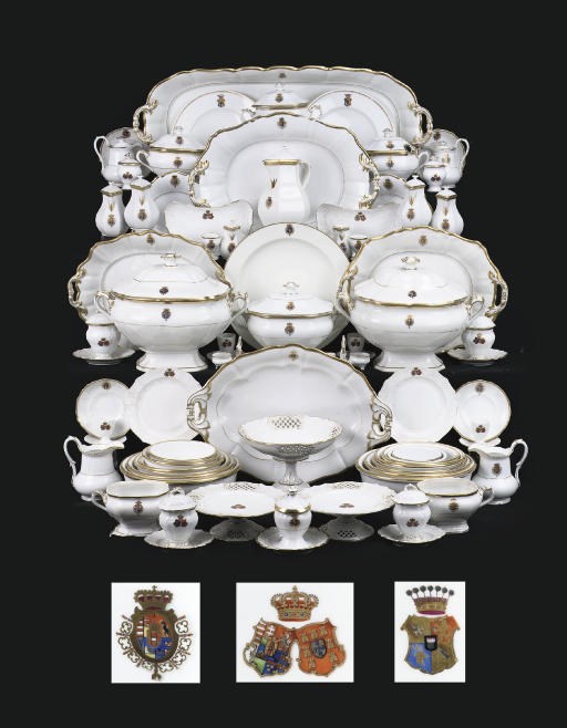 An extensive Austrian-Hungarian porcelain armorial assembled dinner service