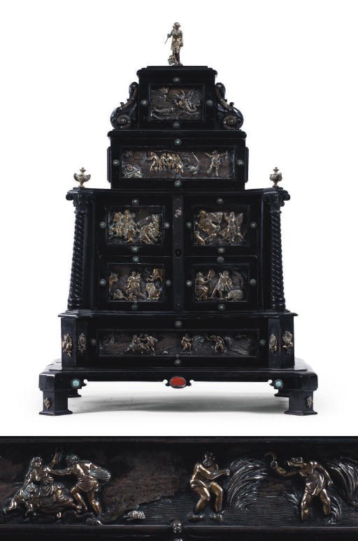 A SILVER-MOUNTED AND EBONIZED TABLE CABINET