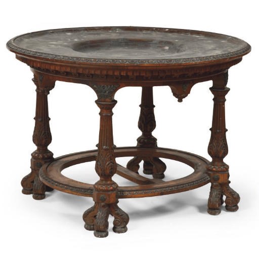 AN AUSTRIAN SILVER-MOUNTED WALNUT PRESENTATION TABLE